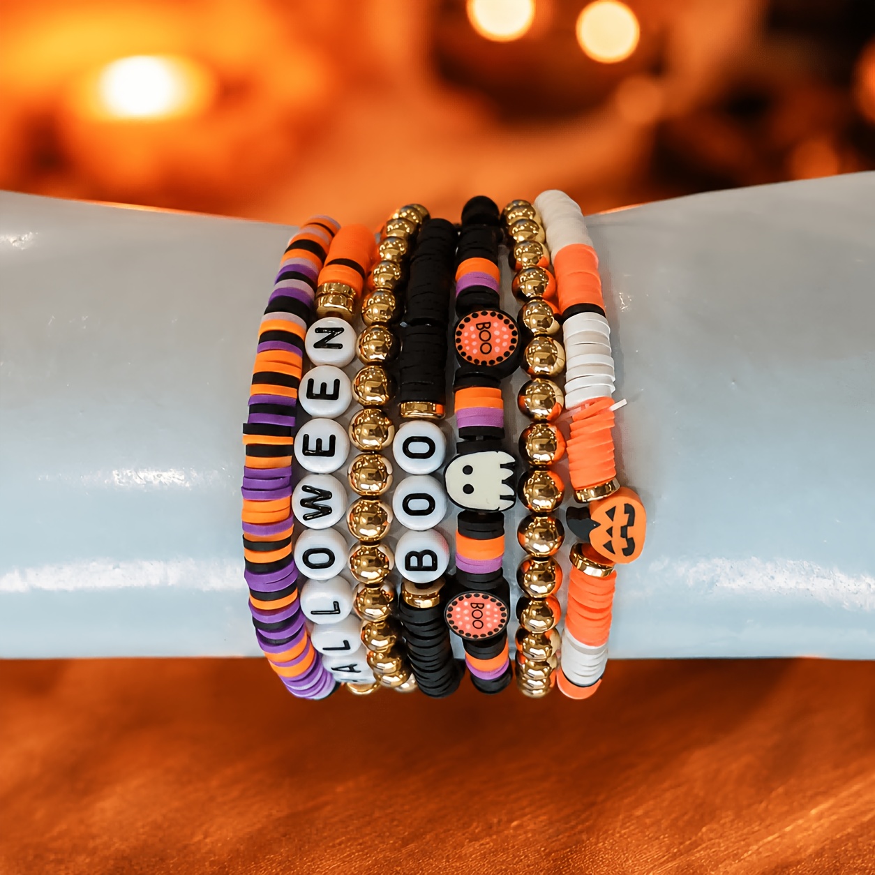 3pcs Halloween Themed Polymer Clay Beaded Bracelet Set